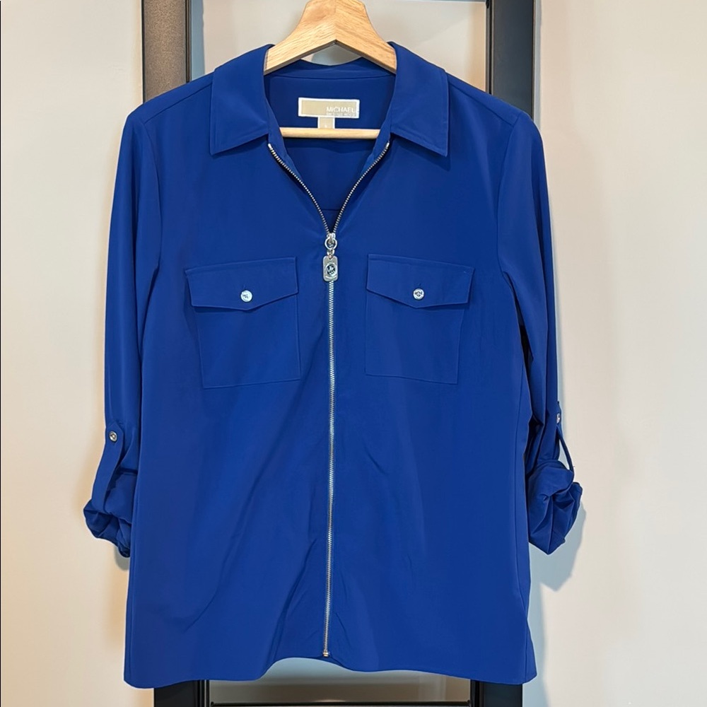 Michael Kors Women's Blue Zip-Up Top